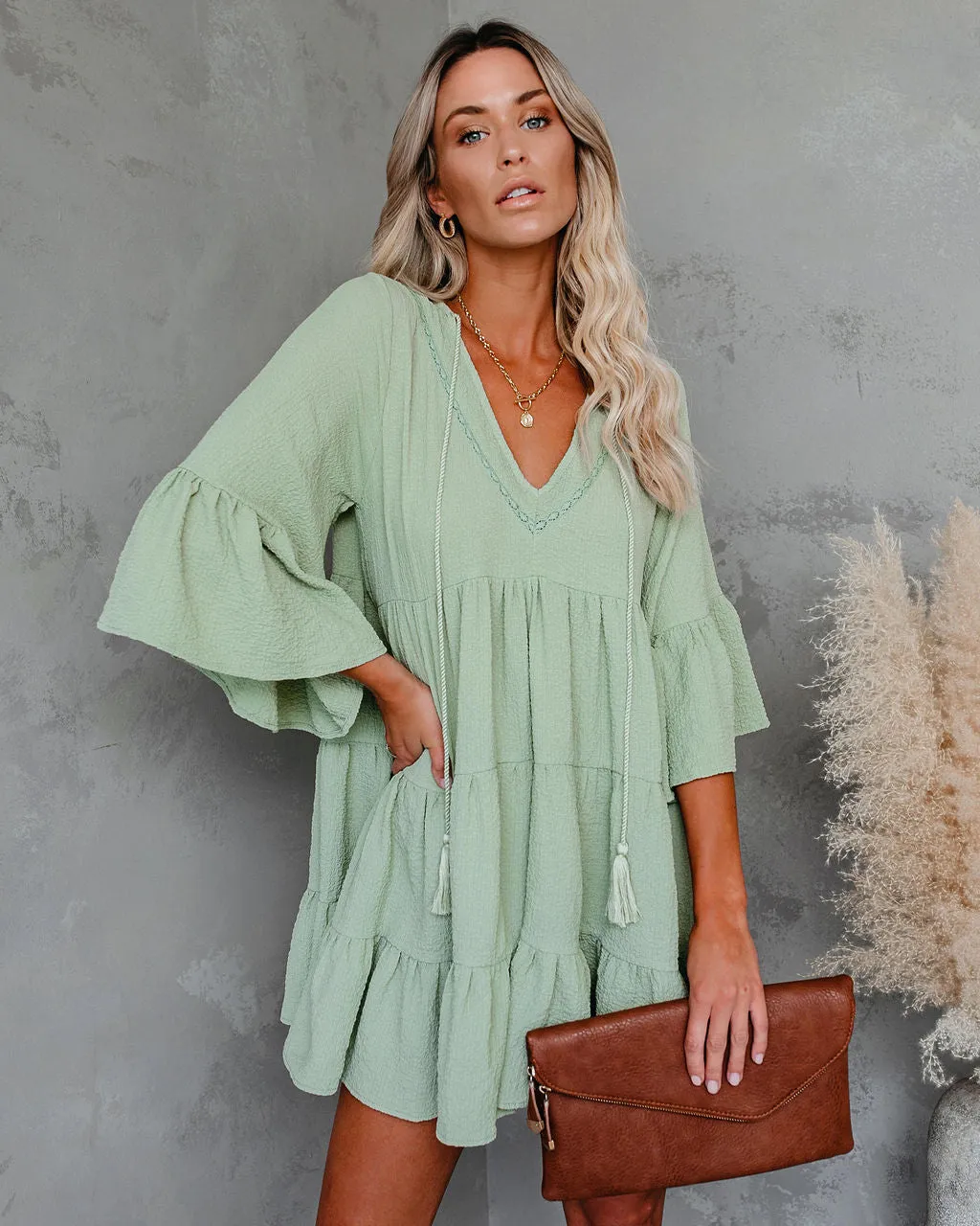 2023 Pregnant Woman Summer Clothes Sweet Short Flare Sleeve V-neck High Waist Maternity Chiffon Dress