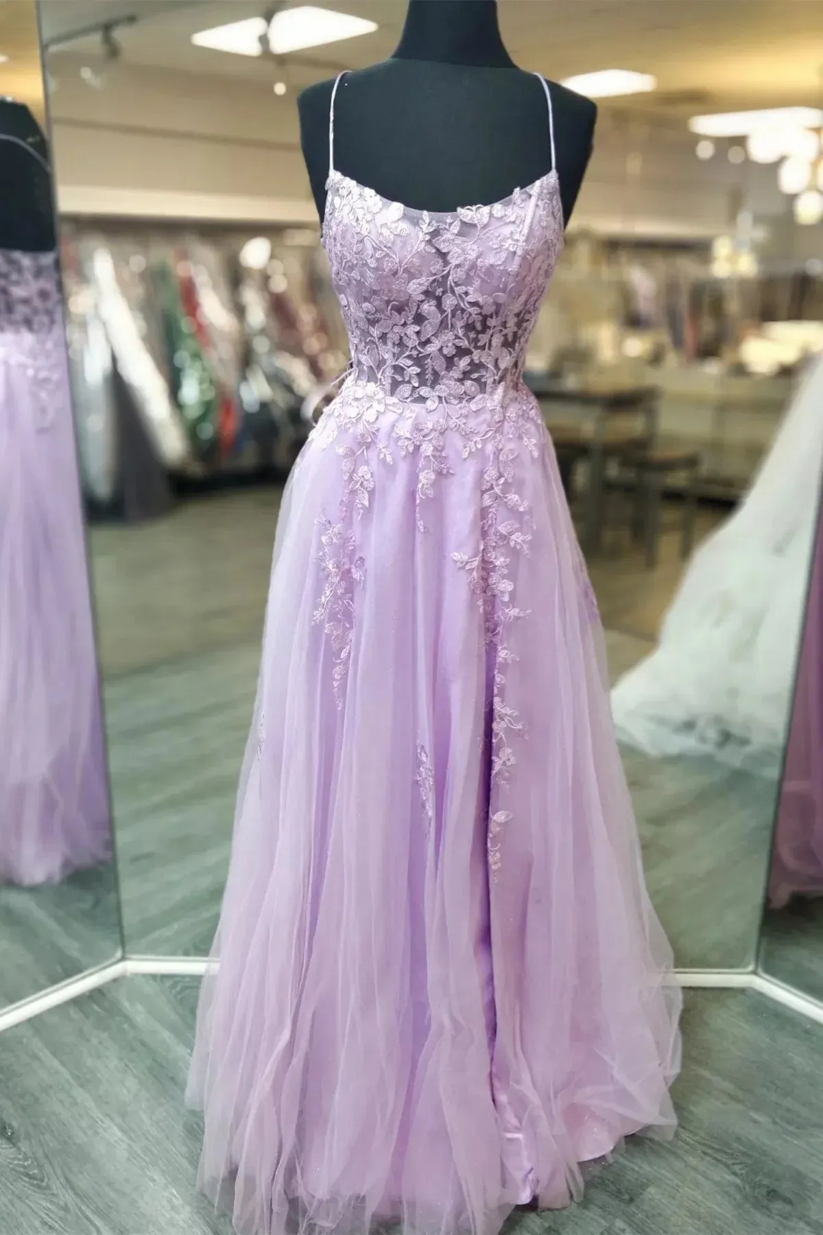 A Line Lavender Lace Long Prom Dress, Lilac Lace Formal Dress, Lavender Evening Dress A1958