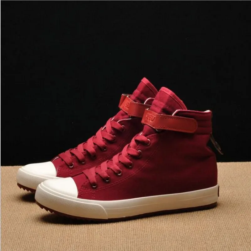 Amozae- Fashion New Men Light Breathable Canvas Casual All Black white  Red High top Solid Color Sneakers Shoes flats HH-90