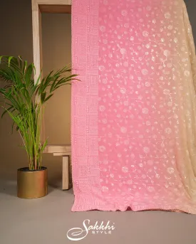 BABY PINK OMBRE CHIKANKARI SAREE