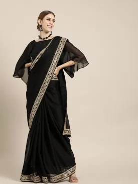 Black Solid Silk Blend Saree