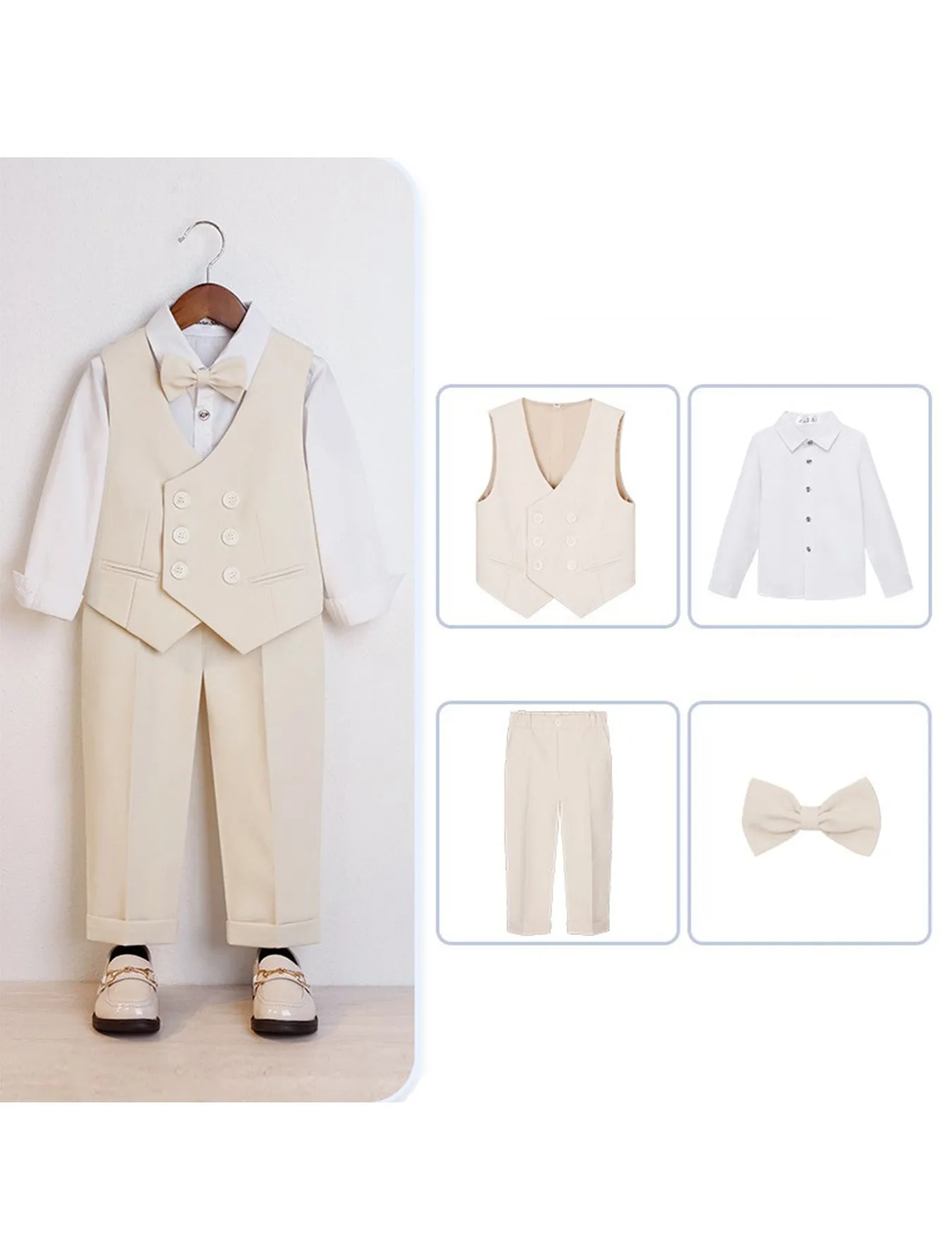 Boys dress vest set (long-sleeved shirt   vest   long pants   bow tie)