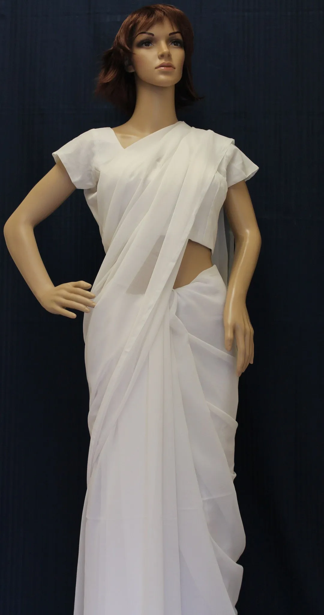 Chiffon Saree 5764 White Solid Georgette Sari Blouse Choli Shieno Sarees