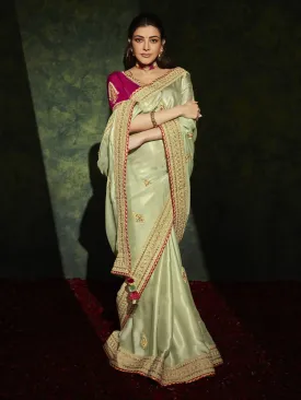 Cream Silk Traditional Saree