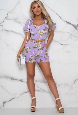 Daisy Daydream Lilac Puff Sleeve Floral Co-Ord Set