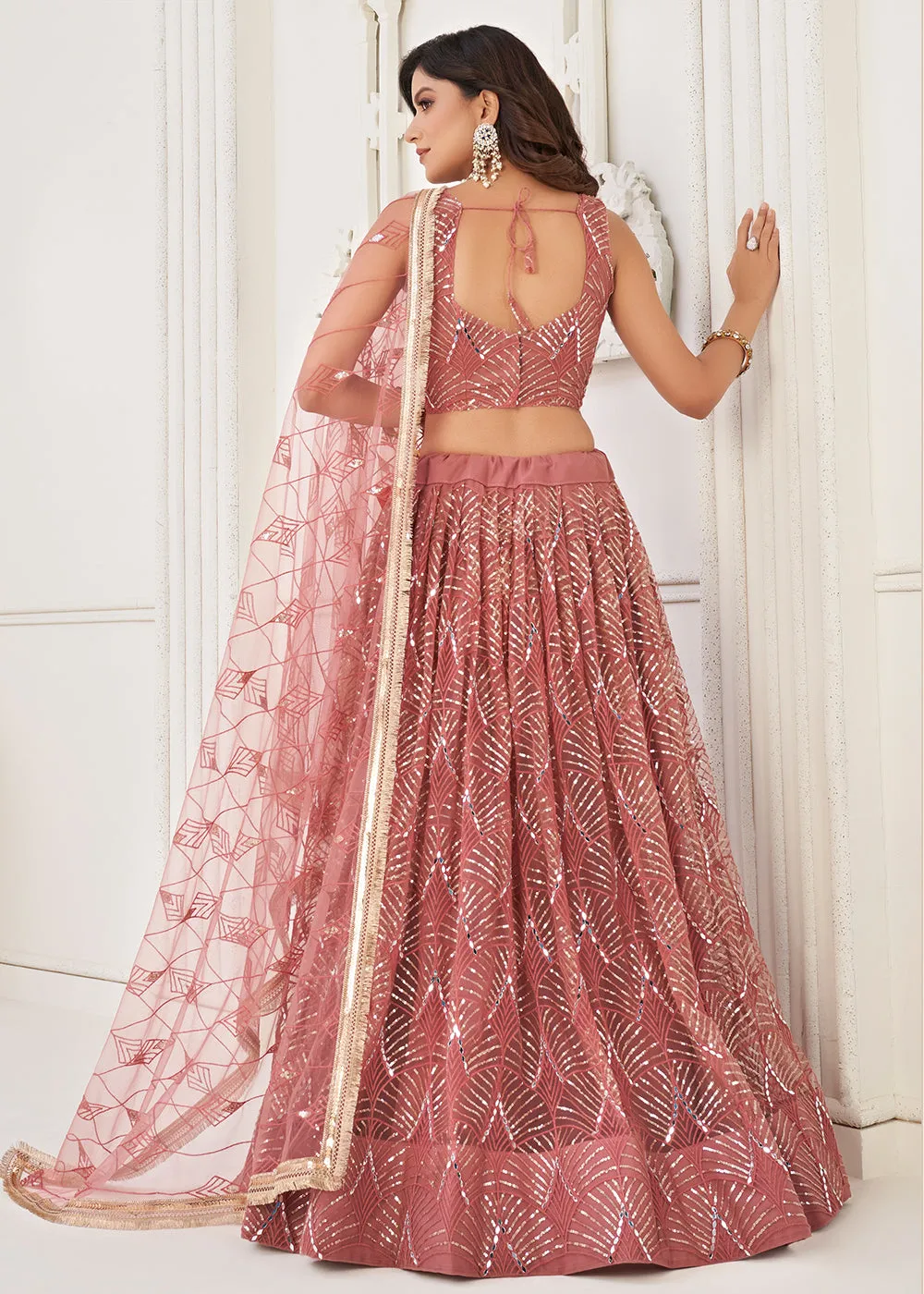 Embroidered Net Pink Sangeet & Wedding Wear Lehenga Choli