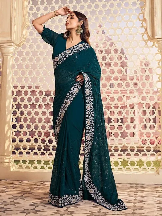 Embroidered Sequinned Saree