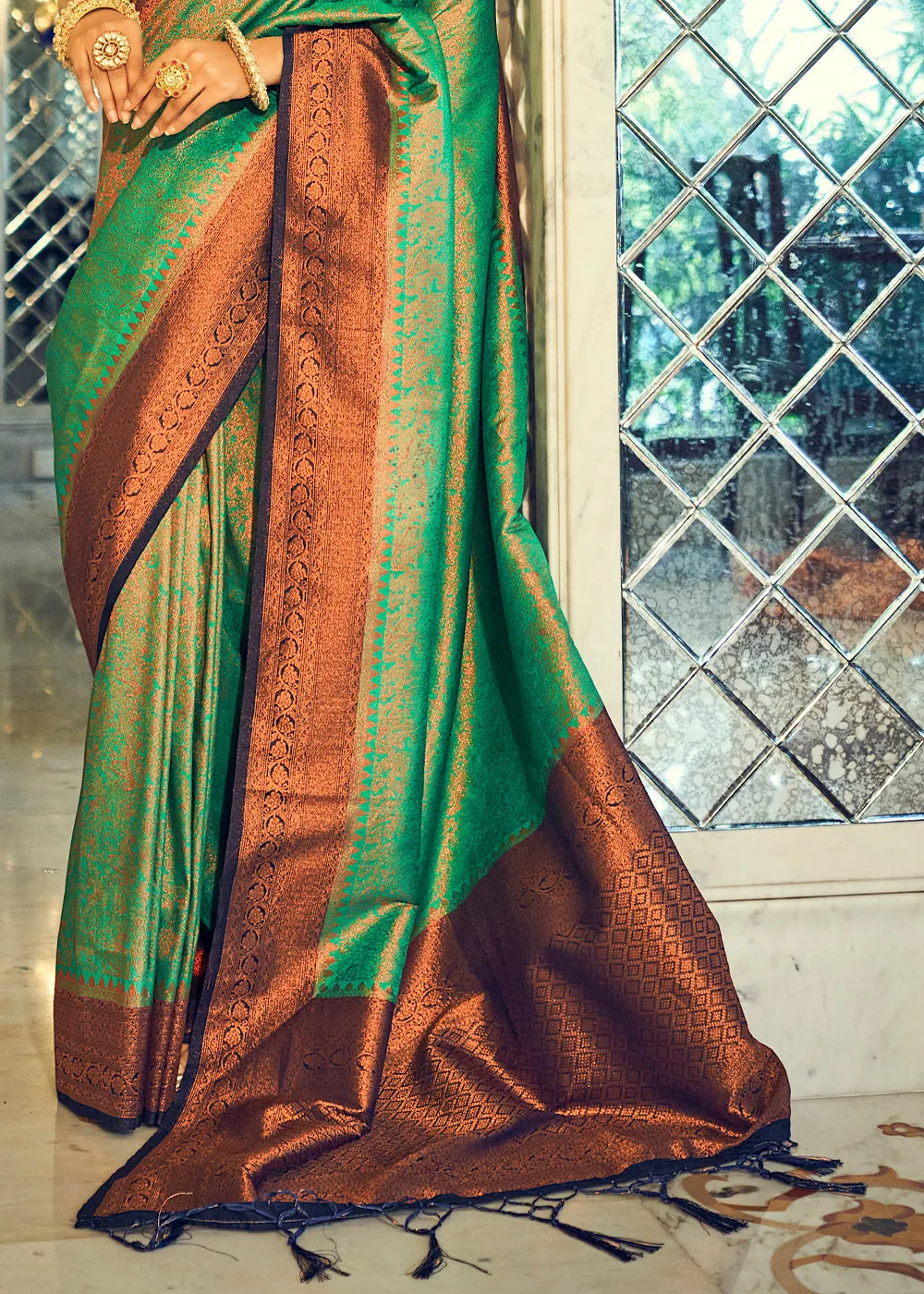 Emerald Green Zari Woven Designer Silk Saree