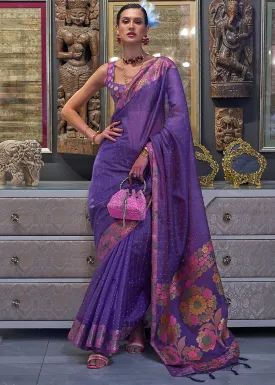 Eminence Purple Handloom Woven Dual Tone Organza Silk Saree with Sequins Work