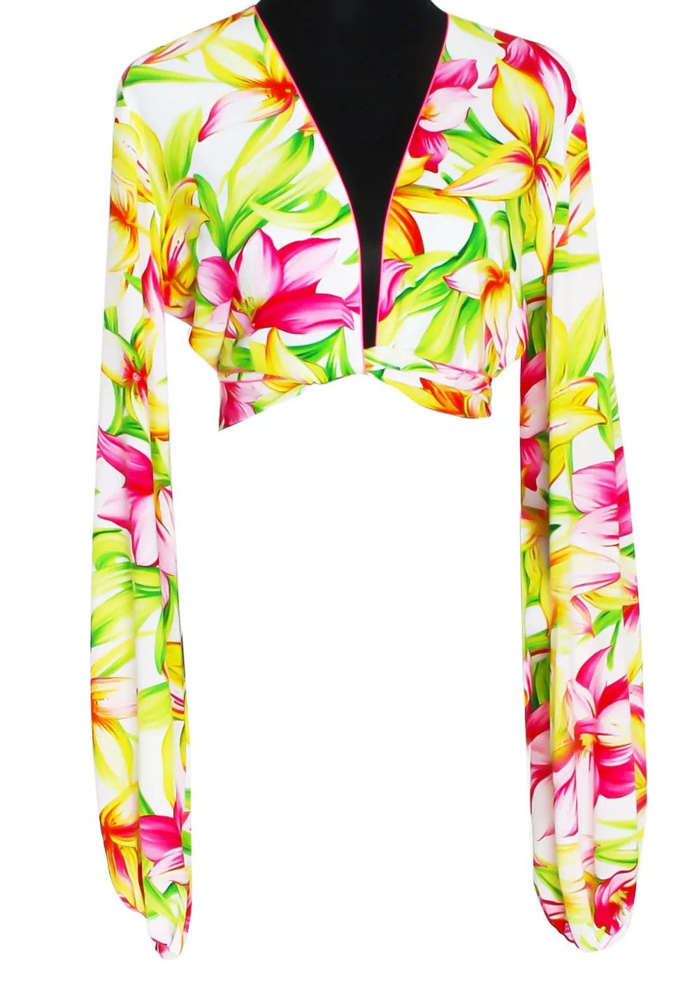 Euphoria - Floral Love Cropped Blouse (Neon Pink)