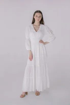 Ivory Eyelet Tiered Smock Dress