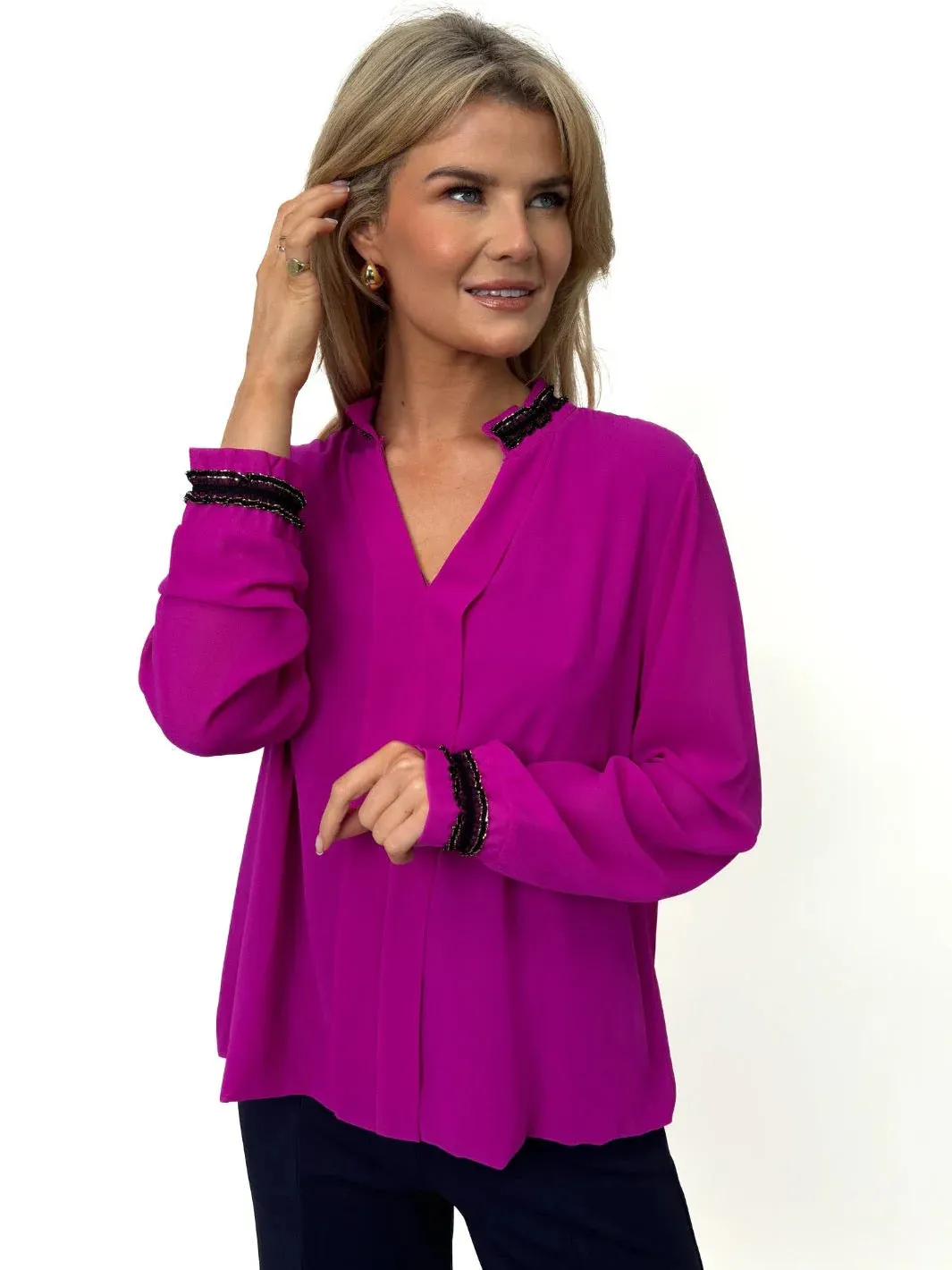 Kate And Pippa Kira Long Sleeve V Neck blouse. 6 colours