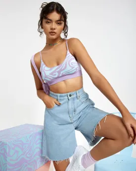 Lian Crop Top in Knit Jagged Swirl Lavender and Mint