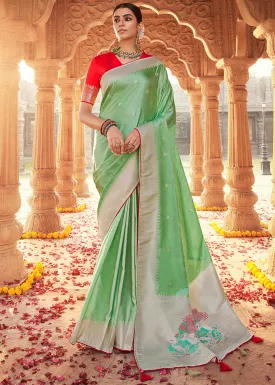 Light Green Woven Kanjivaram Silk Saree