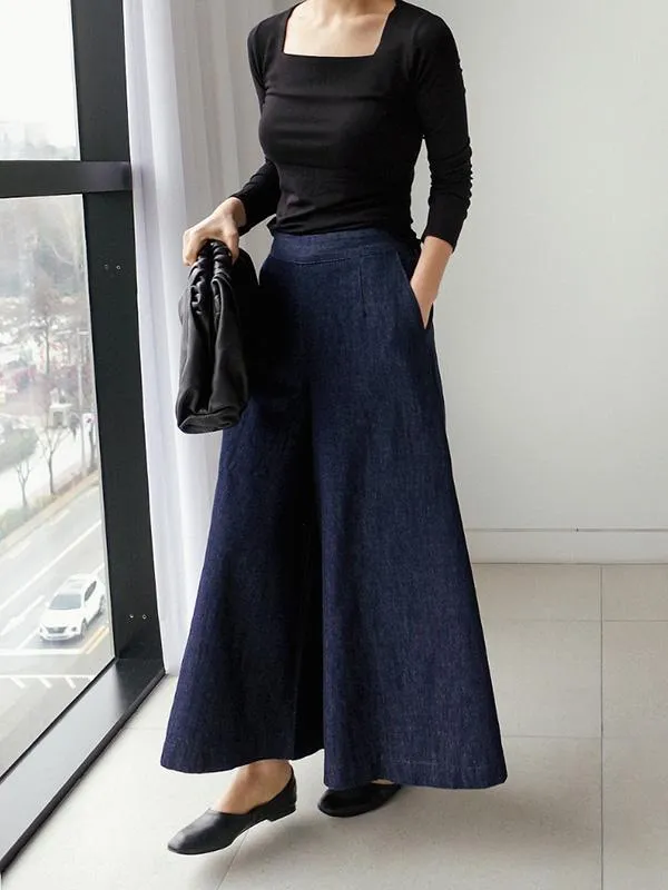 Loose Wide-Leg Empire Jean Pants