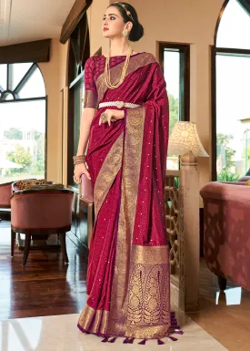 Magenta Pink Woven Two Tone Soft Silk Saree