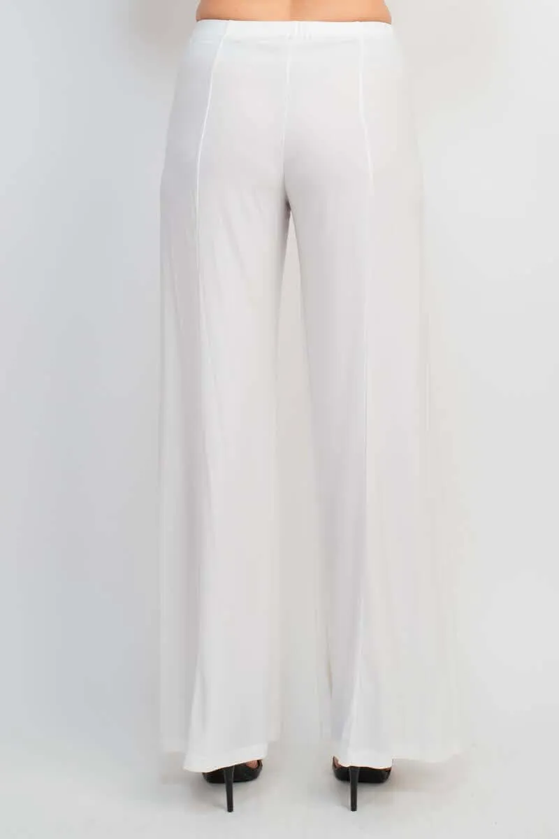 Marina Boat Neck Embellished Chiffon Long Sleeve Asymmetrical Hem and Elastic Mid Waist Wide Leg  Two Piece Set Pant