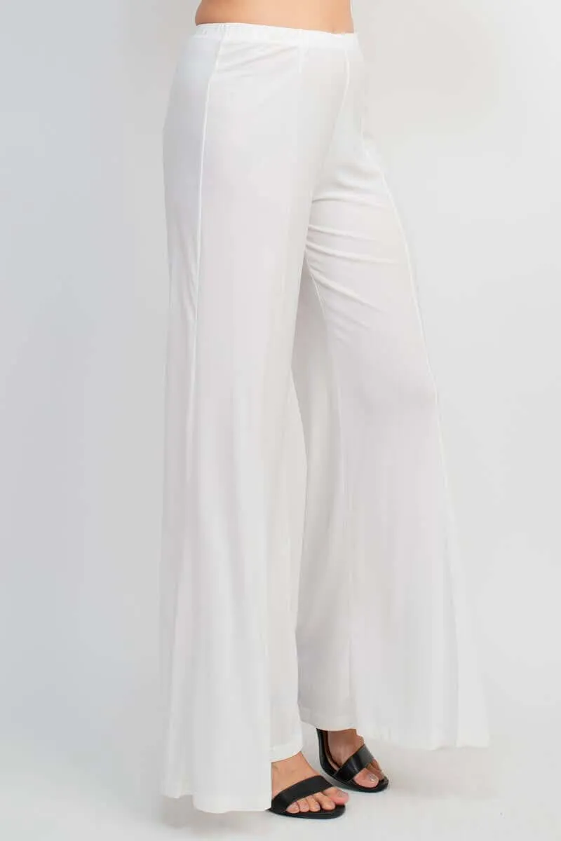 Marina Boat Neck Embellished Chiffon Long Sleeve Asymmetrical Hem and Elastic Mid Waist Wide Leg  Two Piece Set Pant