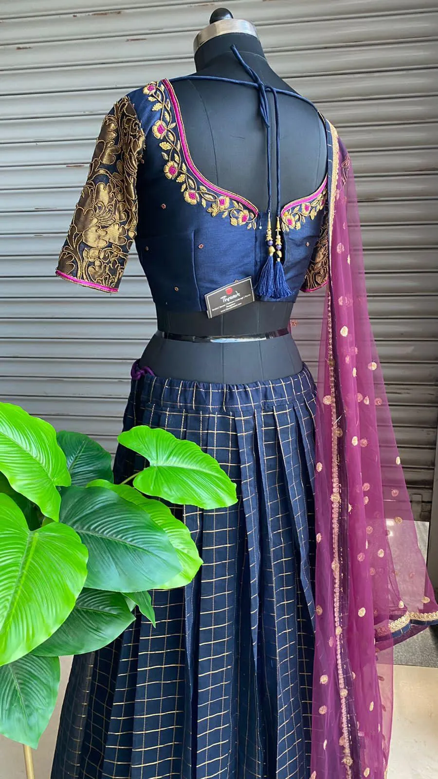 Midnight blue silk embroidery hand worked lehenga