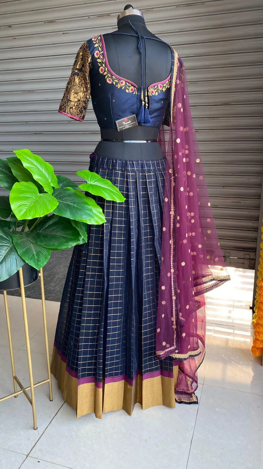 Midnight blue silk embroidery hand worked lehenga