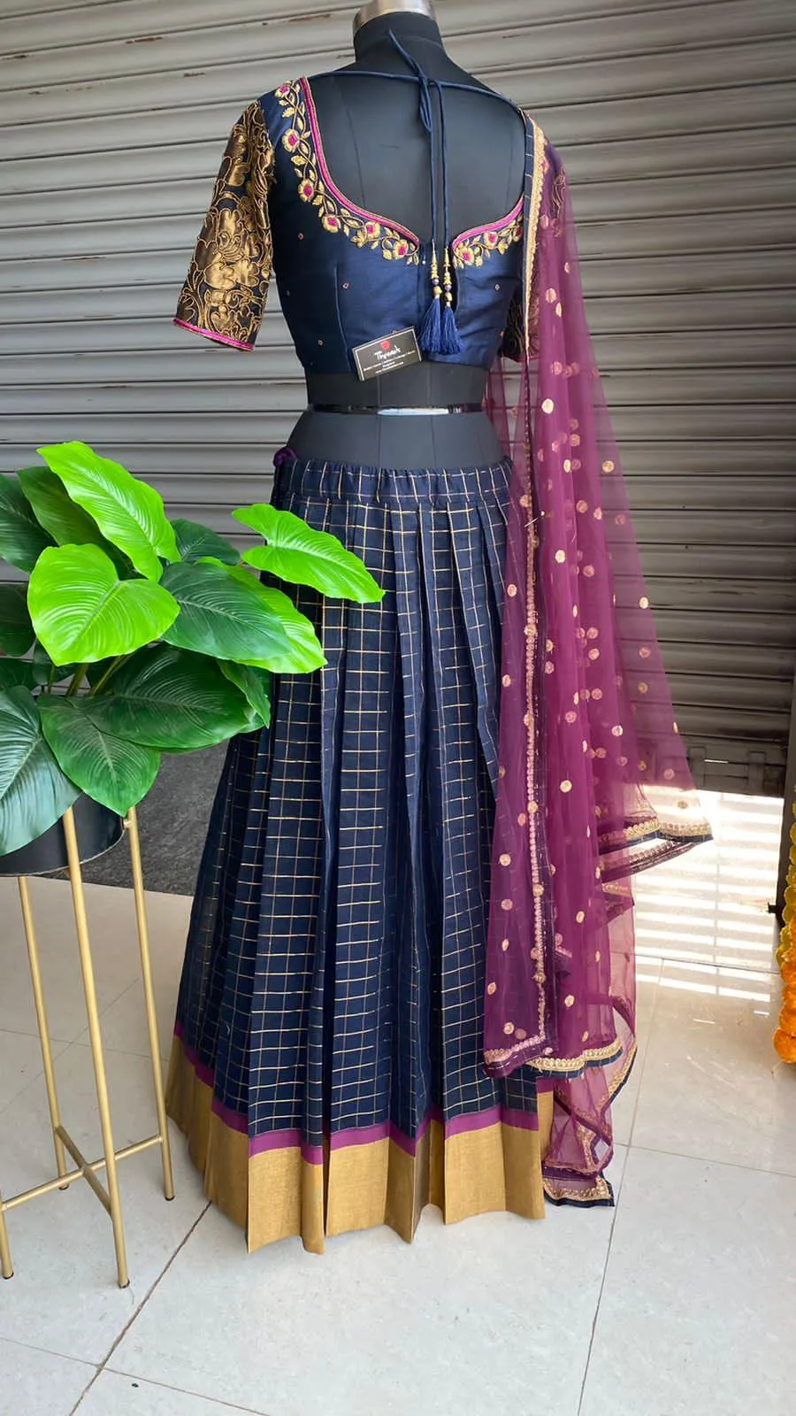 Midnight blue silk embroidery hand worked lehenga