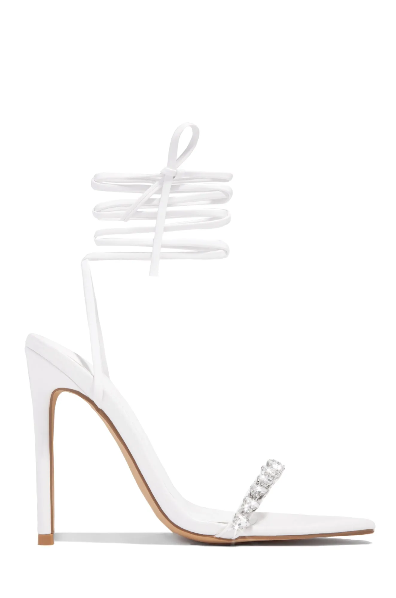 Monroe Embellished Lace Up High Heels - White