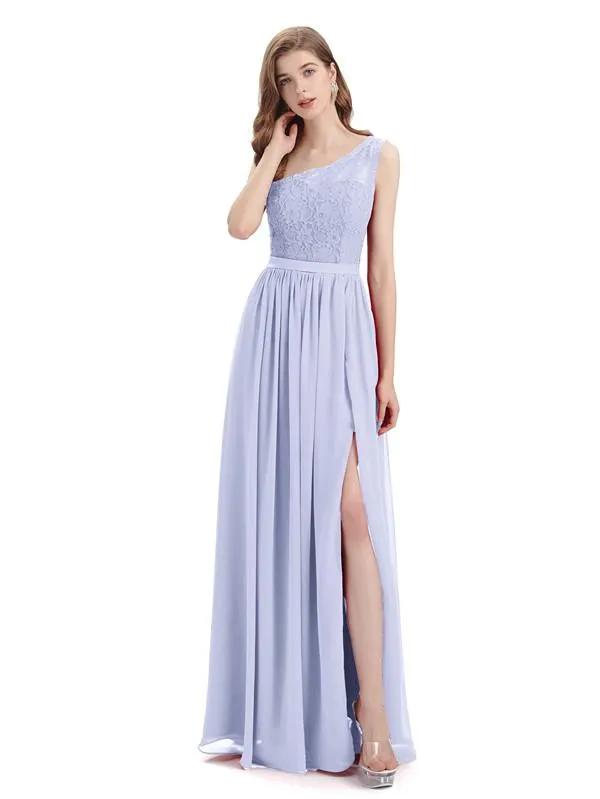 One-Shoulder A-line Top Lace Floor-Length Bridesmaid Dresses