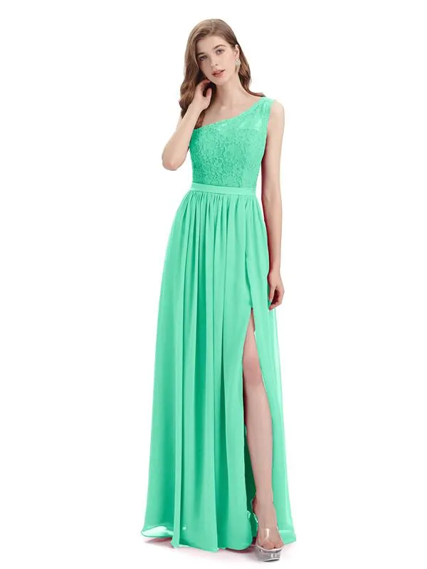 One-Shoulder A-line Top Lace Floor-Length Bridesmaid Dresses