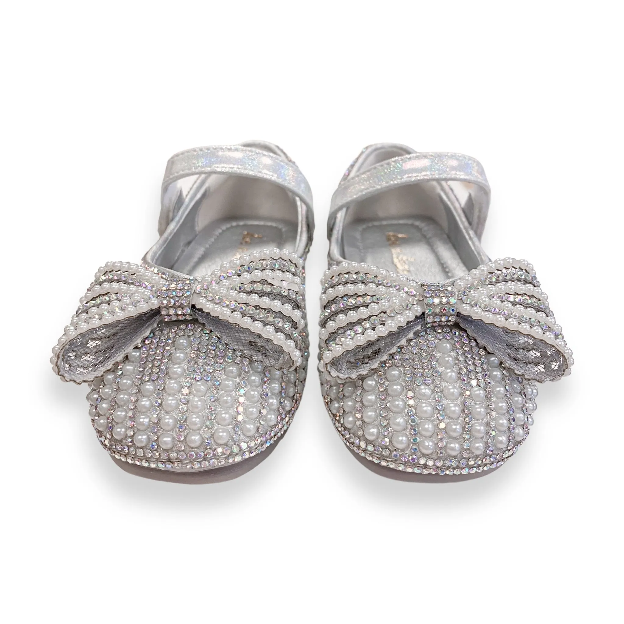 Pearl Bowtie Flat Shoes- SILVER