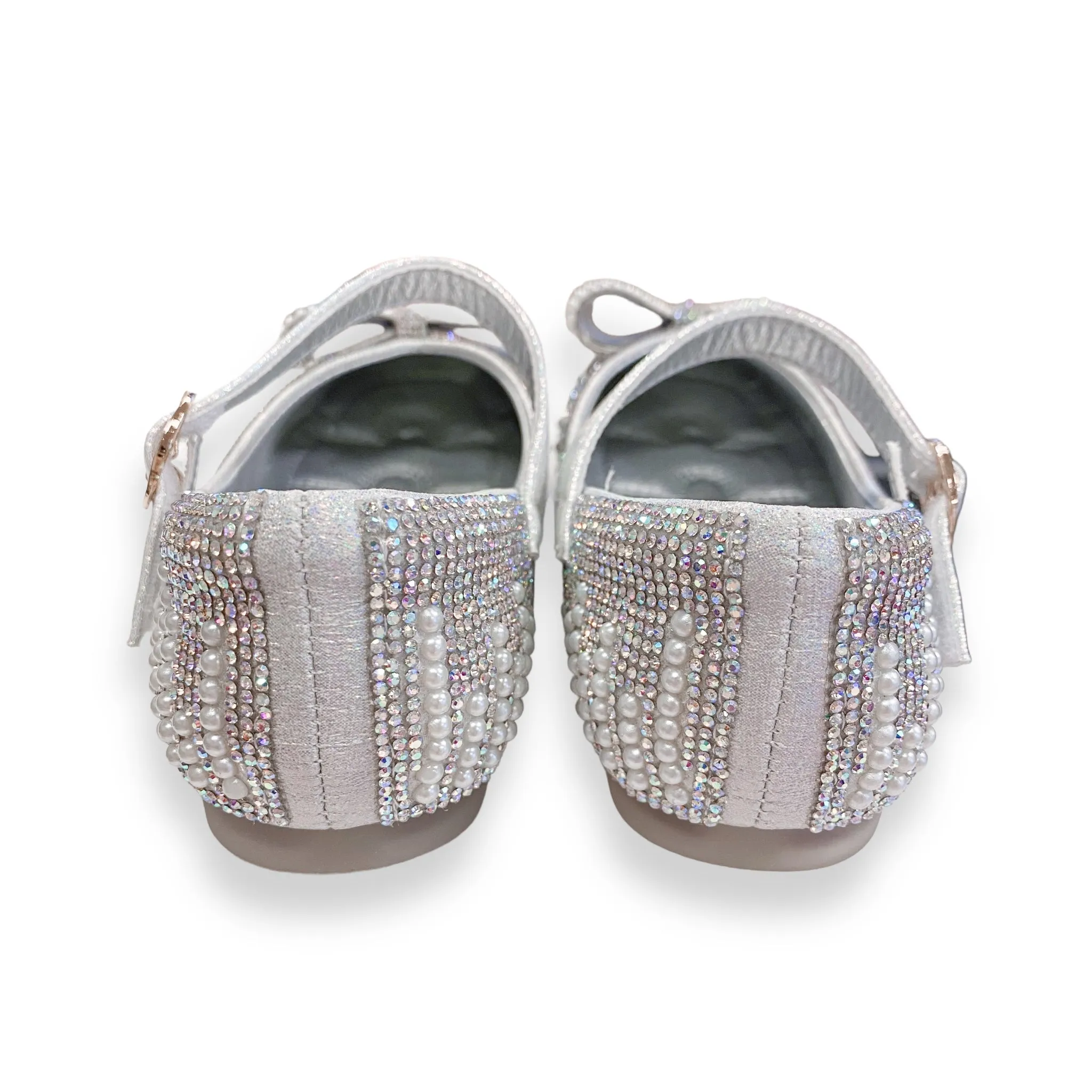 Pearl Bowtie Flat Shoes- SILVER