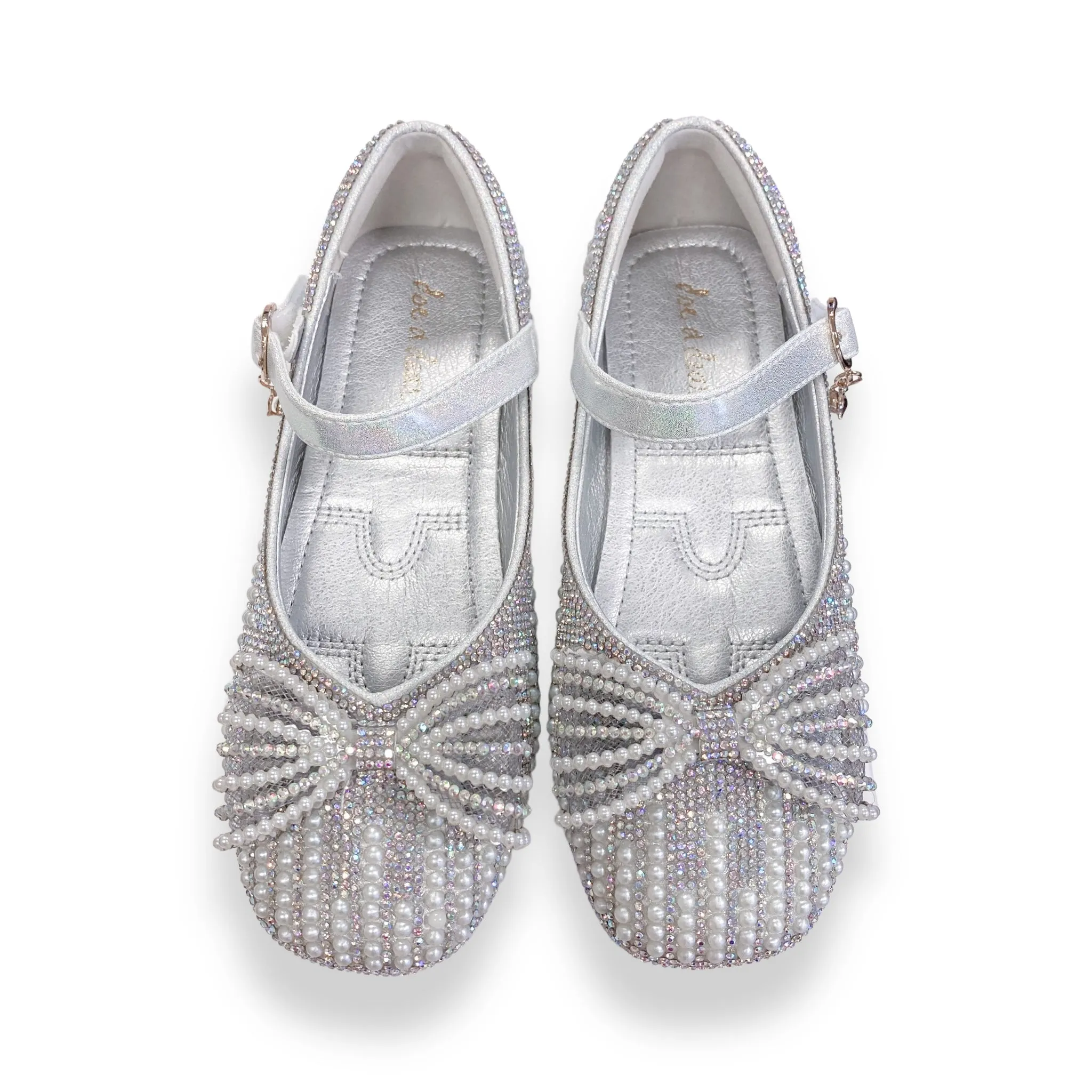 Pearl Bowtie Flat Shoes- SILVER