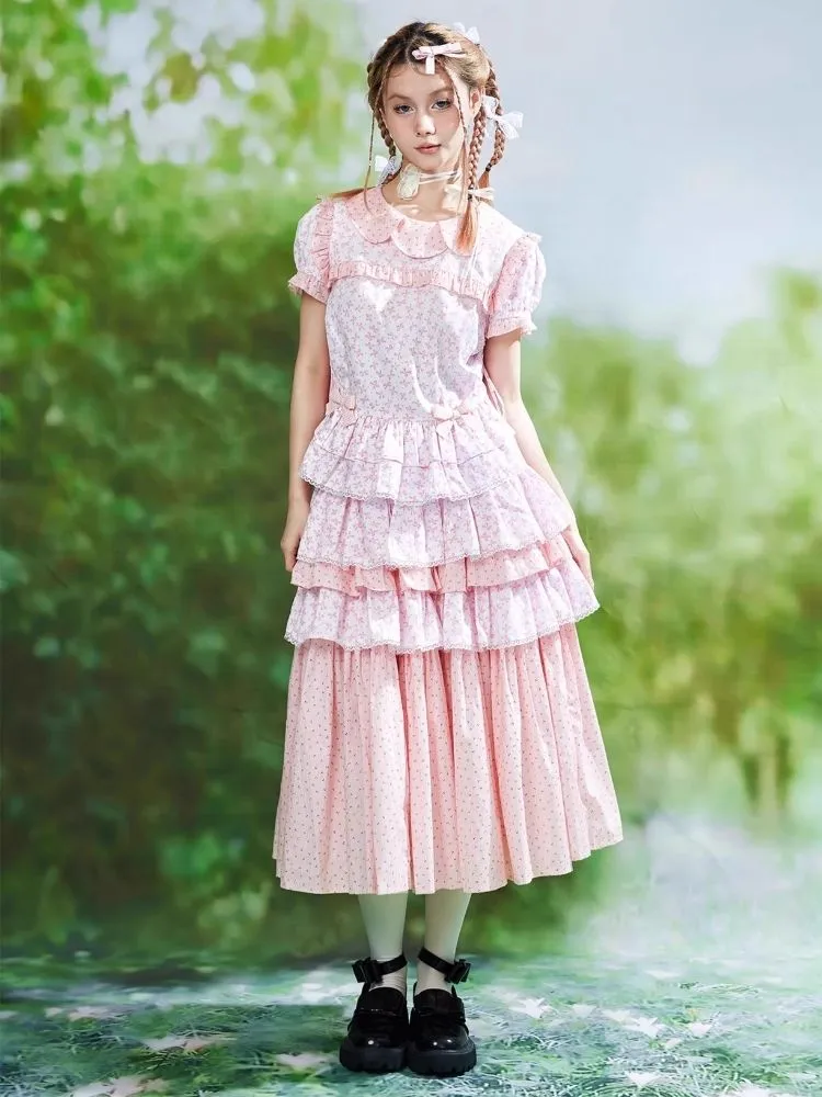 Pink Crushed Floral Long Skirt【s0000008233】