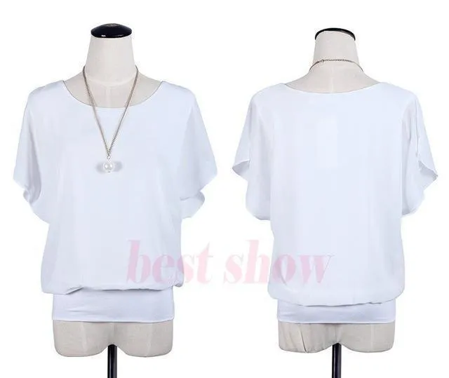 Plus Size - Chiffon Blouse Ruffle Batwing Sleeve  (US 8-20w)