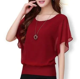 Plus Size - Chiffon Blouse Ruffle Batwing Sleeve  (US 8-20w)