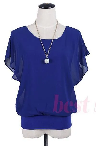 Plus Size - Chiffon Blouse Ruffle Batwing Sleeve  (US 8-20w)