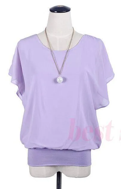 Plus Size - Chiffon Blouse Ruffle Batwing Sleeve  (US 8-20w)