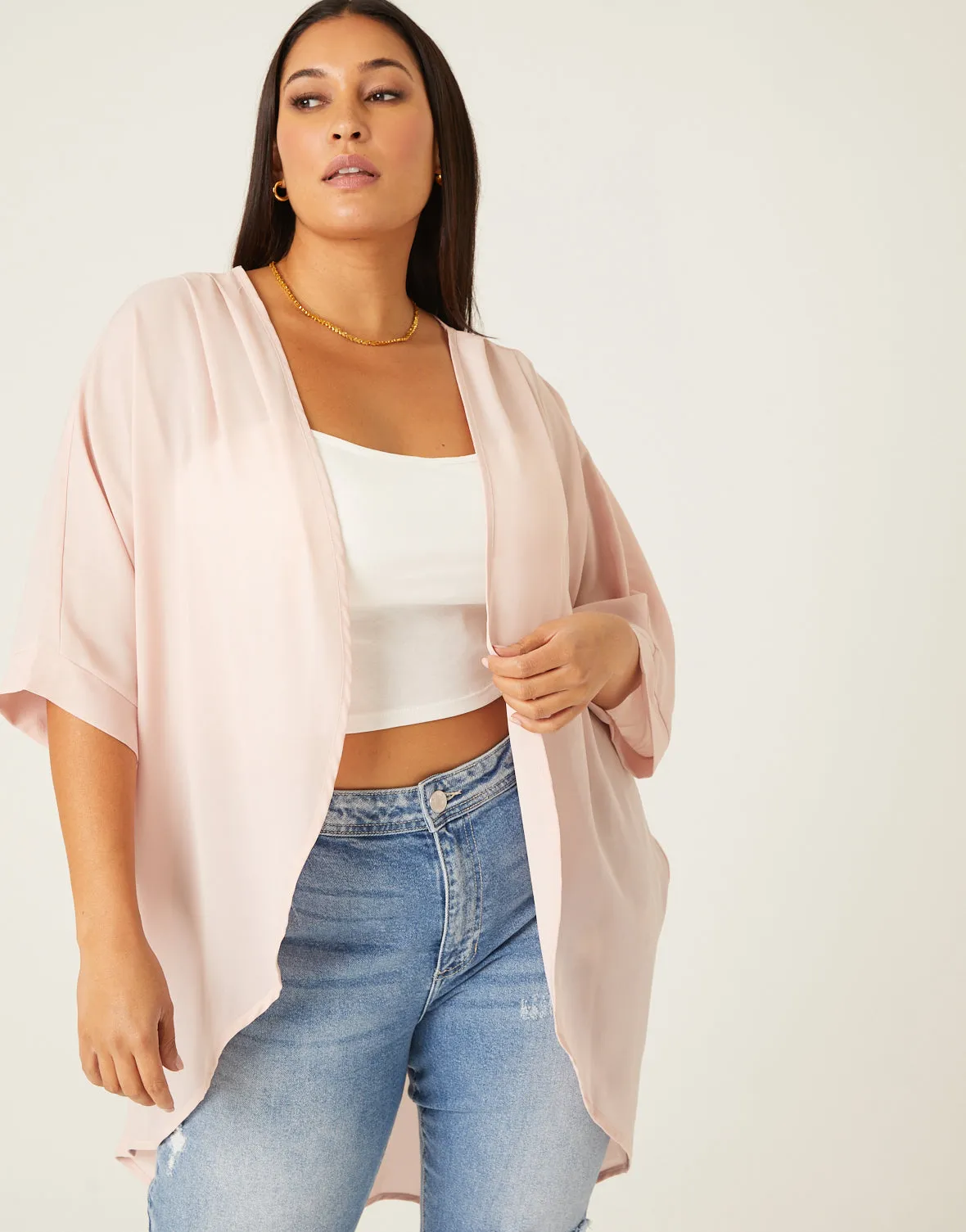 Plus Size Chiffon Open Front Cardigan