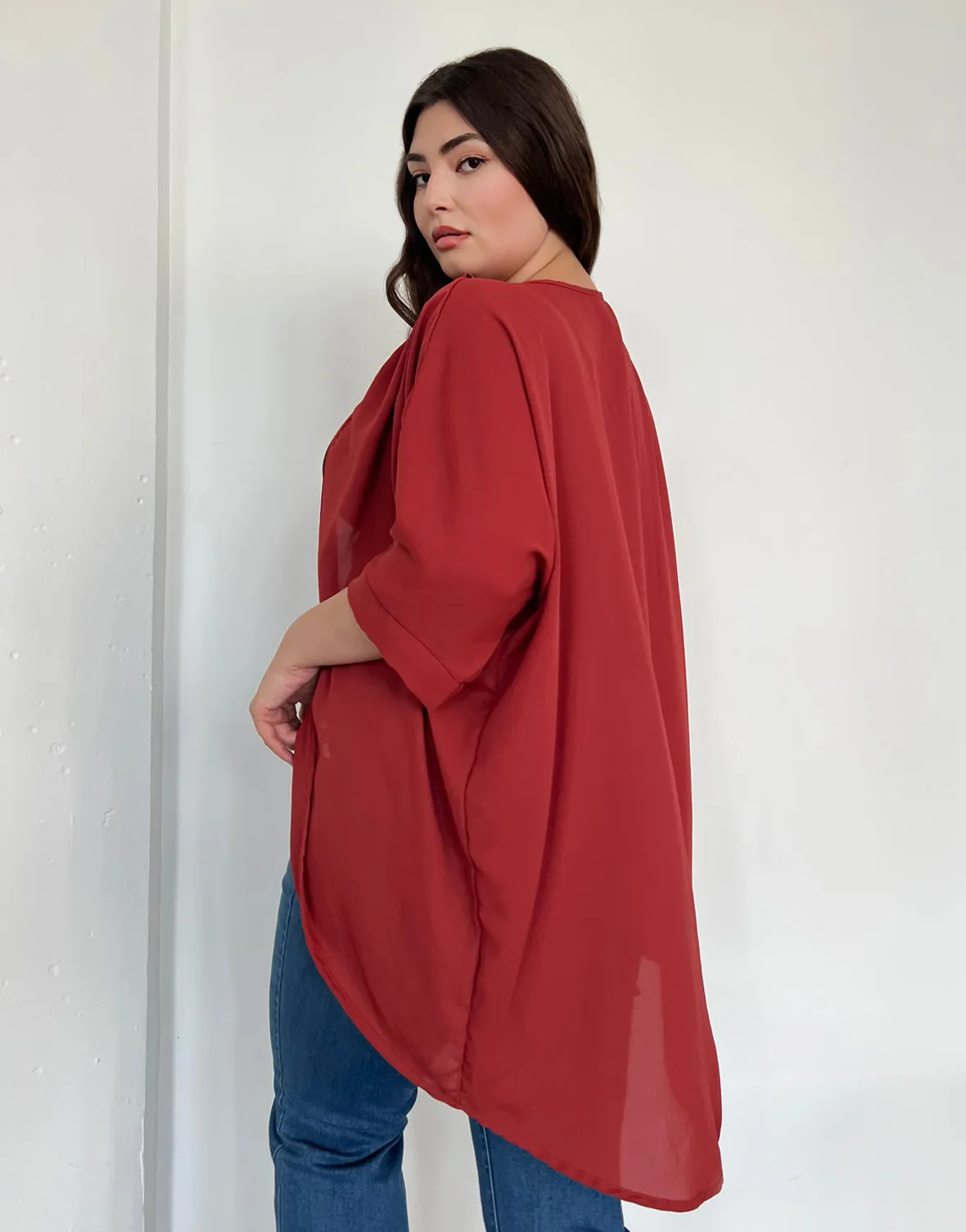 Plus Size Chiffon Open Front Cardigan