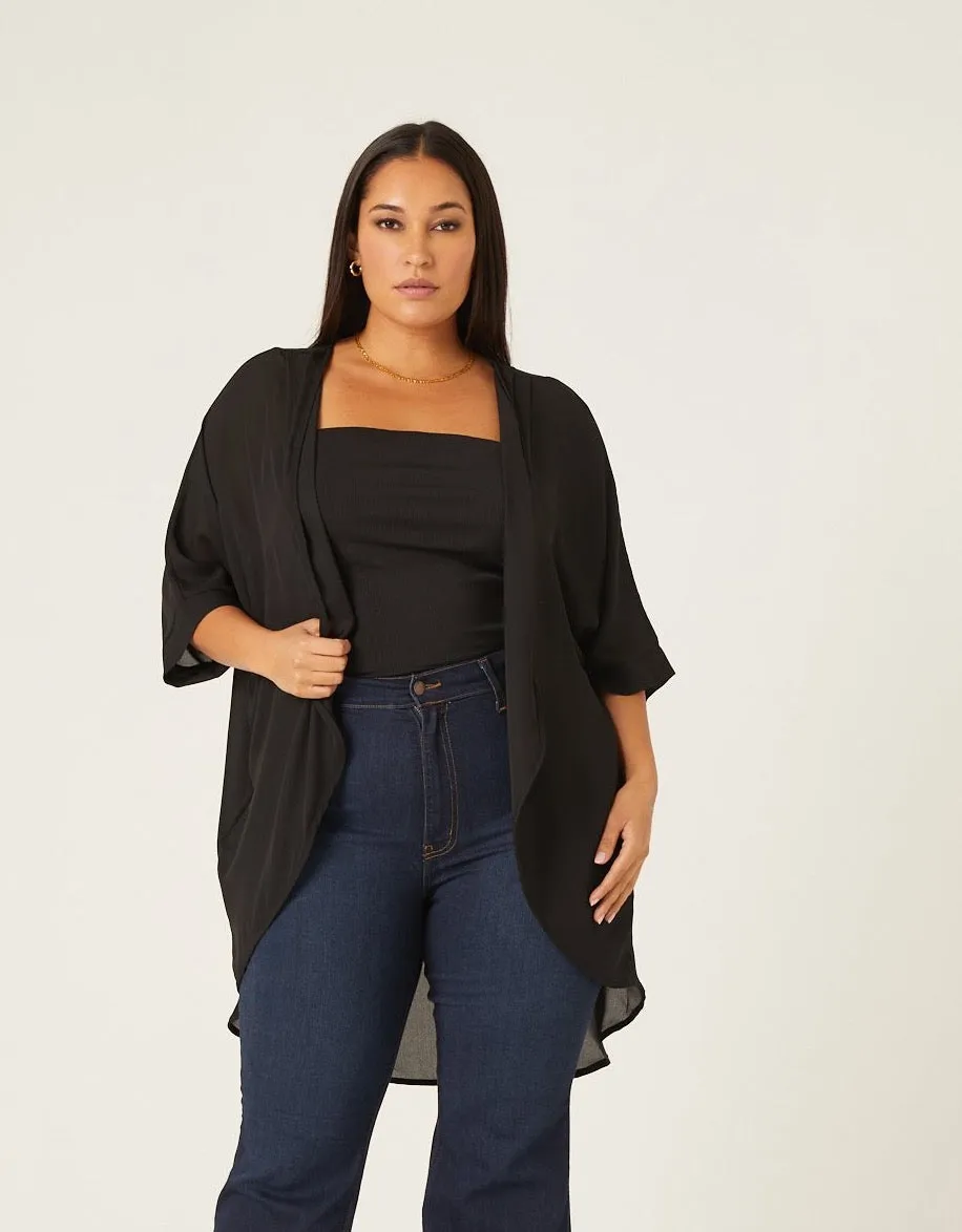 Plus Size Chiffon Open Front Cardigan