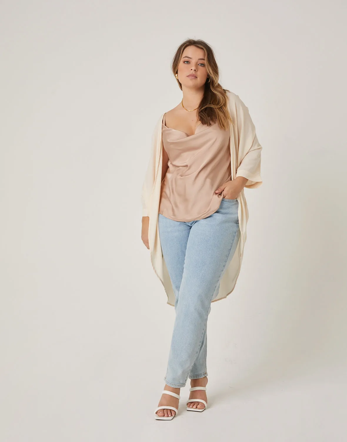 Plus Size Chiffon Open Front Cardigan