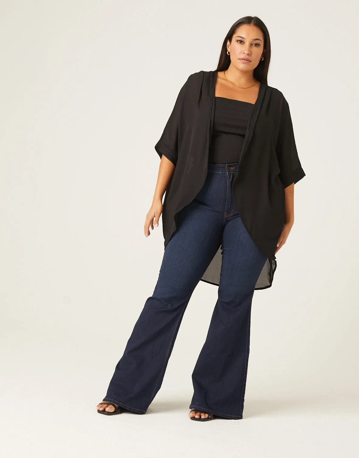 Plus Size Chiffon Open Front Cardigan