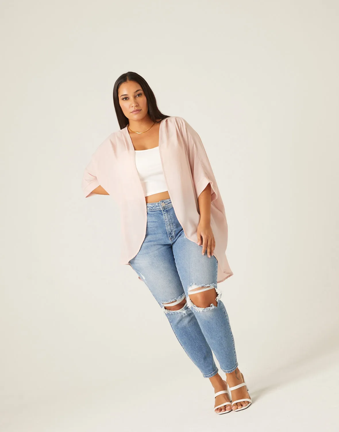 Plus Size Chiffon Open Front Cardigan