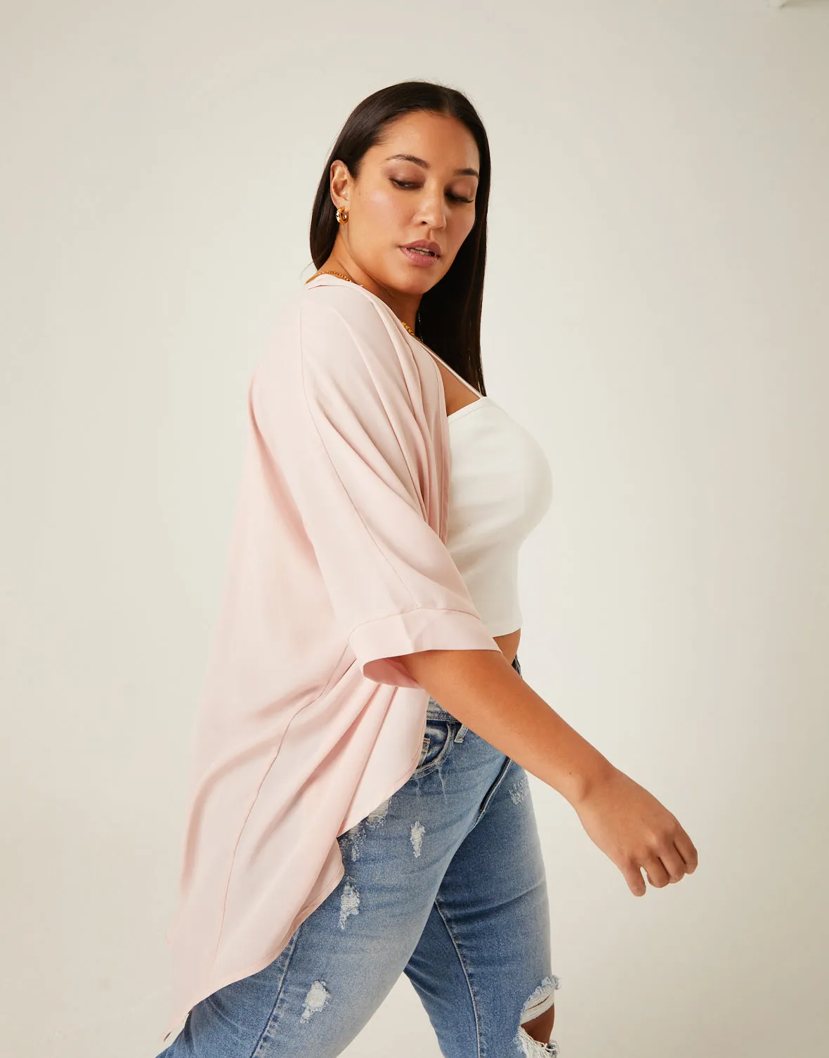 Plus Size Chiffon Open Front Cardigan