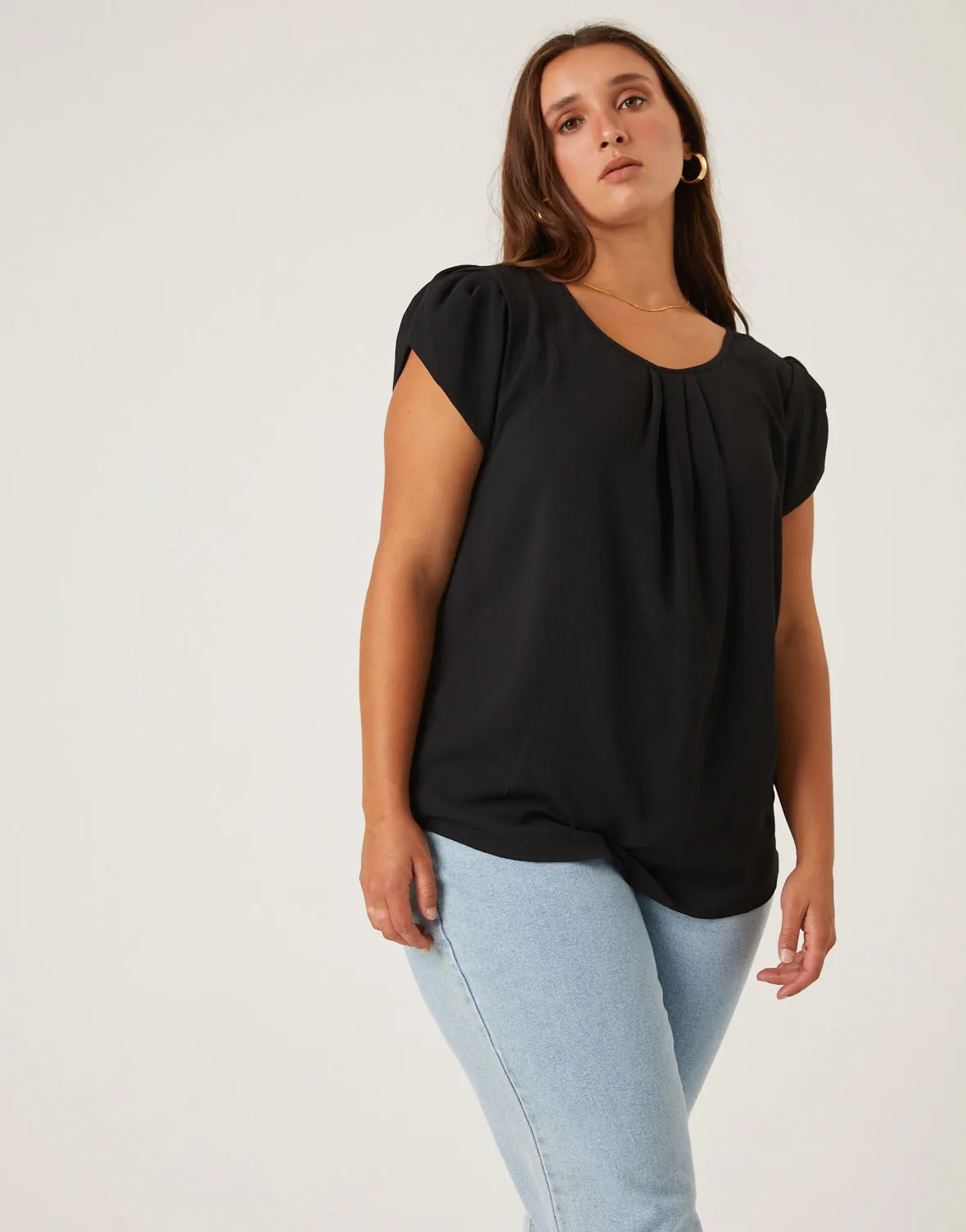 Plus Size Crinkle Cap Sleeve Blouse