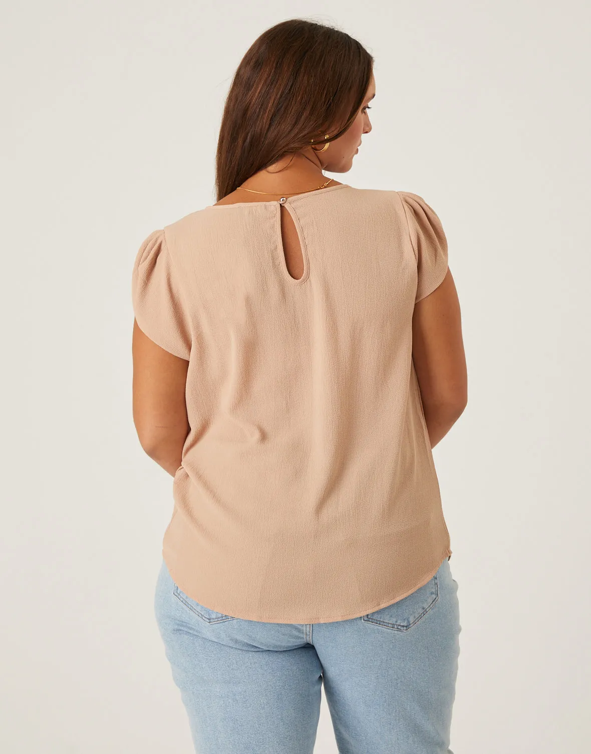 Plus Size Crinkle Cap Sleeve Blouse