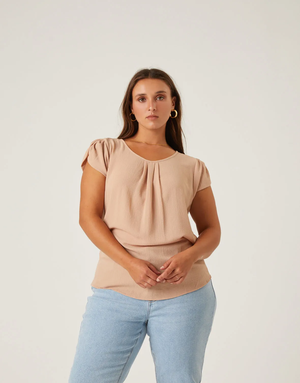 Plus Size Crinkle Cap Sleeve Blouse