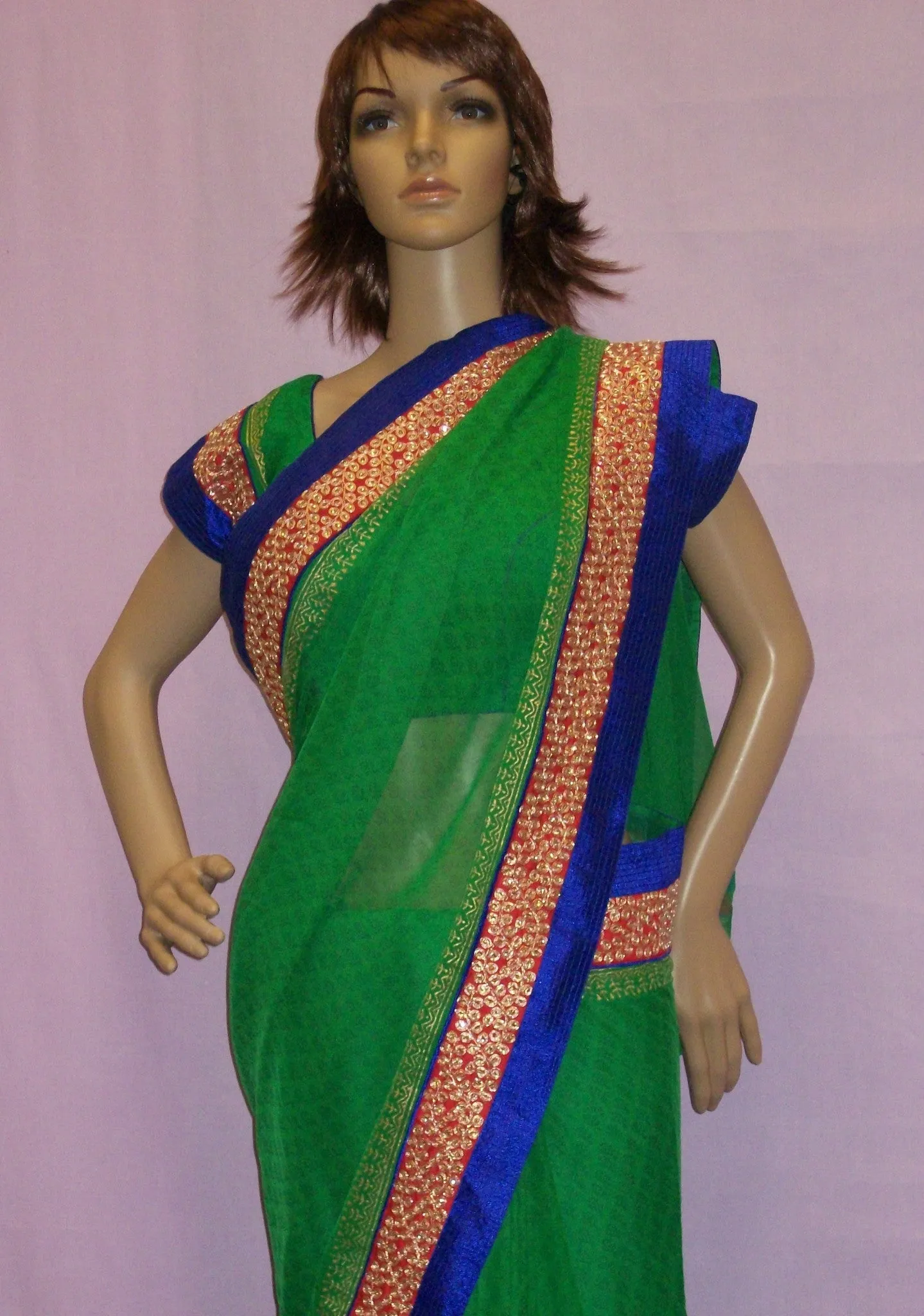 Saree 2379 Green Georgette Wedding Party Wear Sari Saris Shieno Sarees