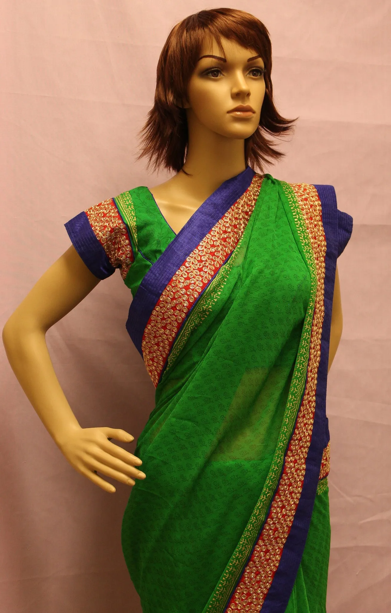 Saree 2379 Green Georgette Wedding Party Wear Sari Saris Shieno Sarees