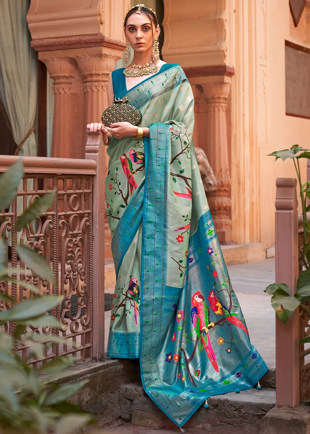 Shades Of Blue Paithani Silk Saree