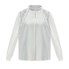 Silk blouse #BLS2107 - White silk Georgette- lace